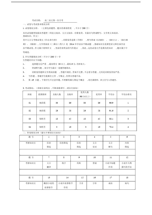 高二语文第一次月考试卷分析.doc