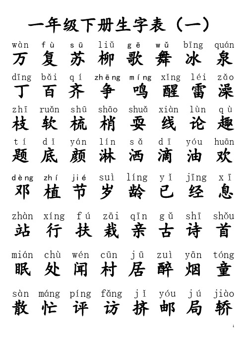 人教版一年级下册生字表(带拼音)