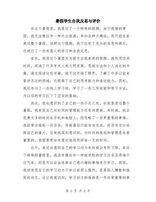 暑假学生自我反思与评价