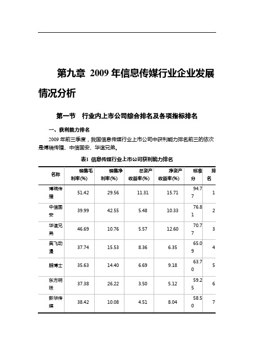 第九章 2009年信息传媒行业企业发展情况分析