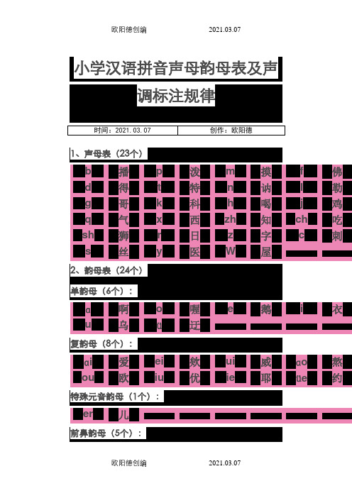 小学汉语拼音声母韵母表及声调标注规律之欧阳德创编