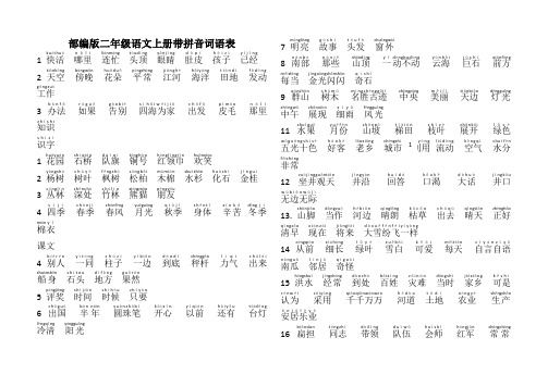 最新部编版小学二年级语文上册带拼音词语表