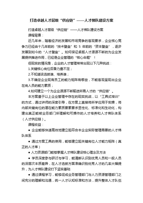 打造卓越人才层级“供应链”——人才梯队建设方案