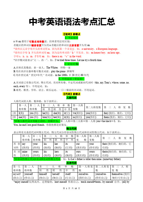 中考英语语法考点汇总