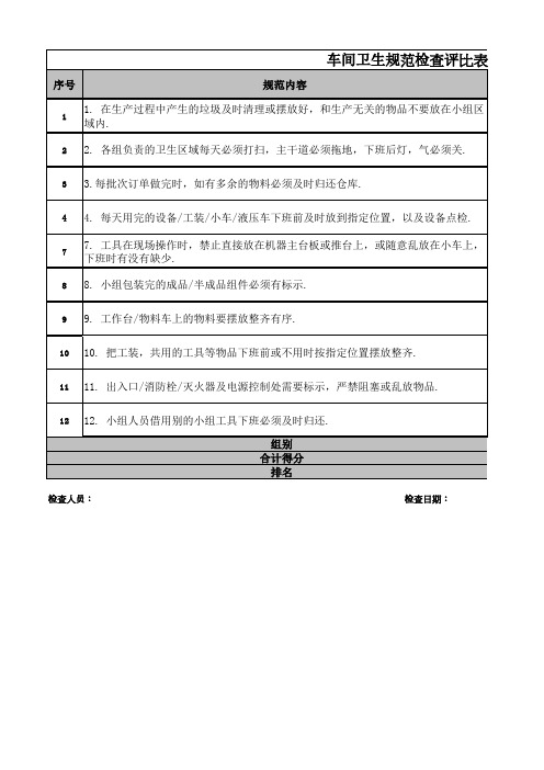 生产管理5S评比表