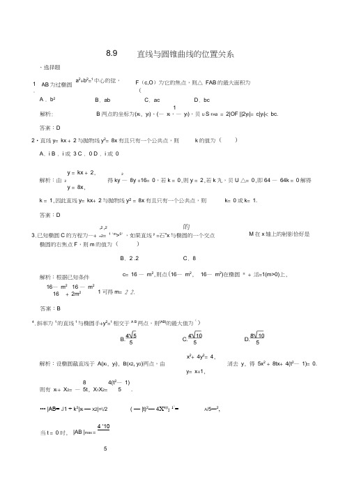 创新设计2011届高考数学理一轮复习随堂演练89直线与圆锥曲线的位置关系