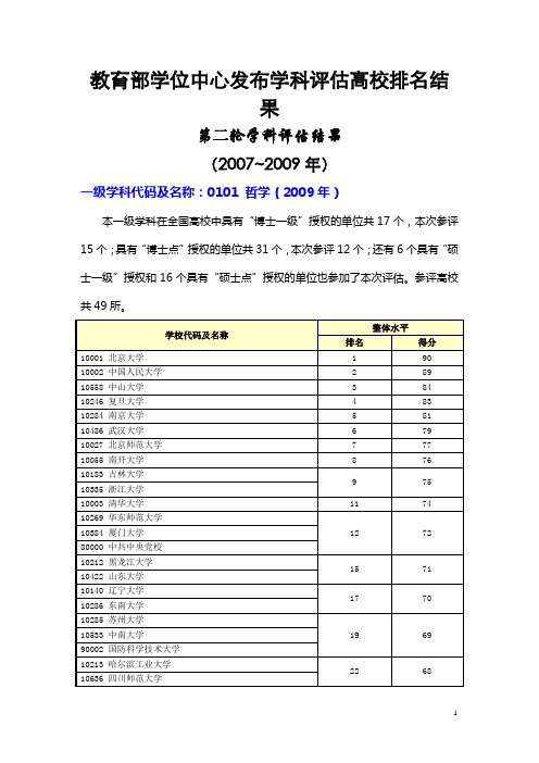 教育部学位中心发布学科评估全国大学排名