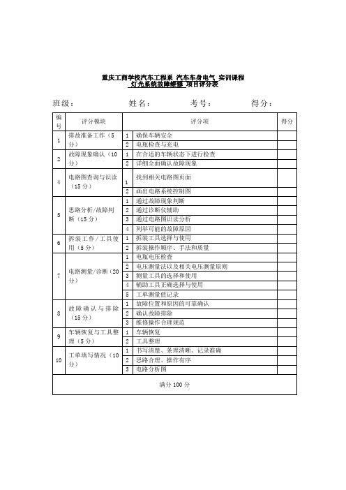 车身电气评分表印330份