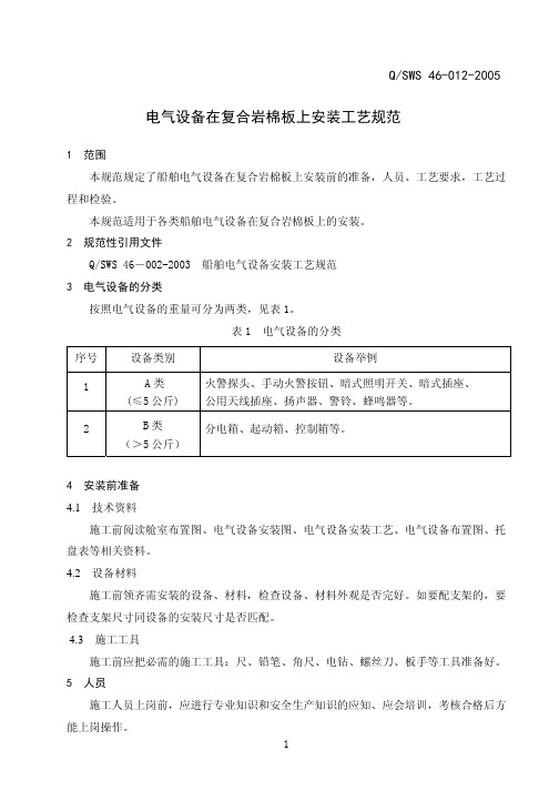 电气设备在复合岩棉板上安装工艺规范