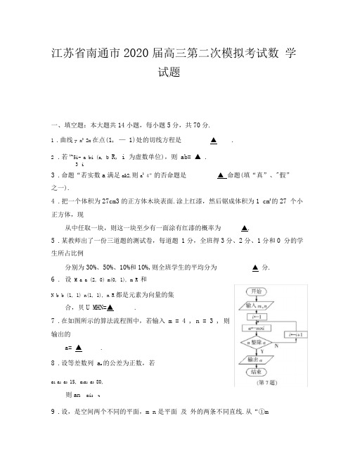 2020南通市二模数学试题及答案