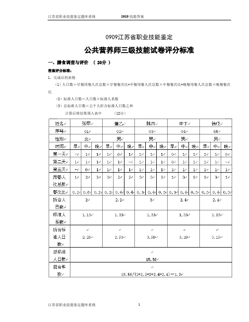 0909三级技能.评分标准营养师