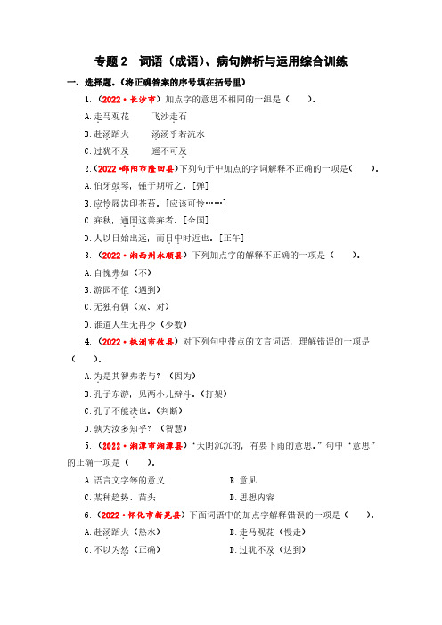 词语(成语)、病句辨析与运用综合训练-2023年小升初语文真题汇编(湖南专版)