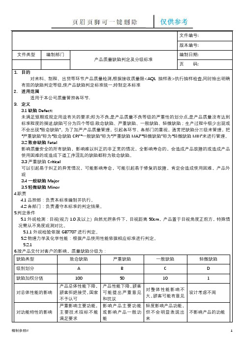 产品质量缺陷判定分级标准(严选优质)