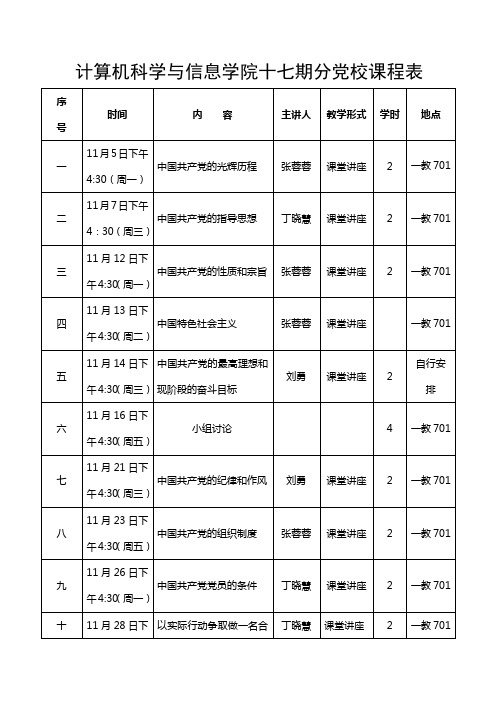 贵州大学2012年第十七期党校课表