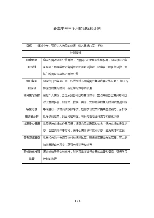 距离中考三个月的目标和计划