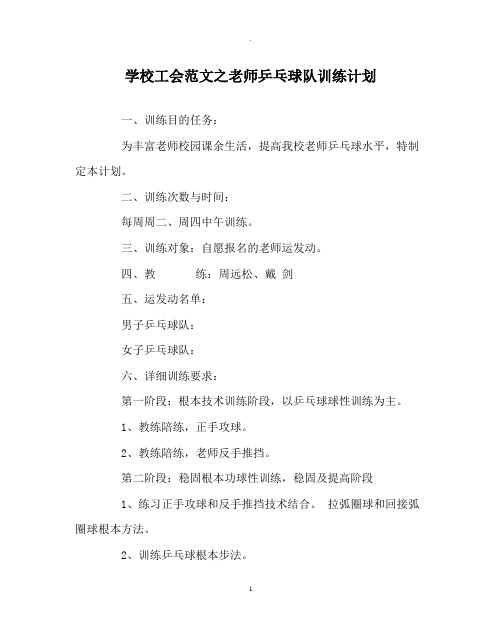 学校工会范文教师乒乓球队训练计划