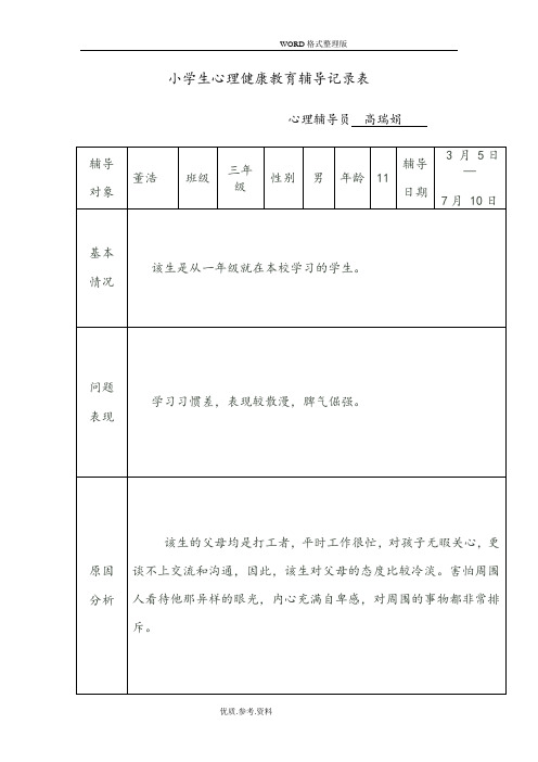 小学生心理健康教育辅导记录文本表[1]