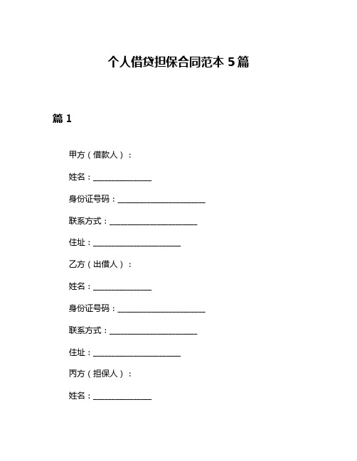 个人借贷担保合同范本5篇