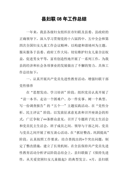 县妇联08年工作总结