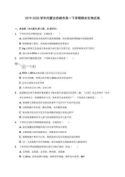 2019-2020学年内蒙古赤峰市高一下学期期末生物试卷(含答案解析)