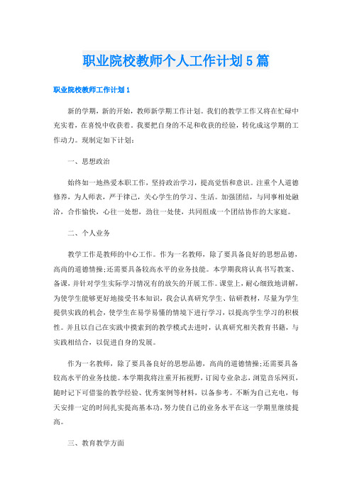 职业院校教师个人工作计划5篇