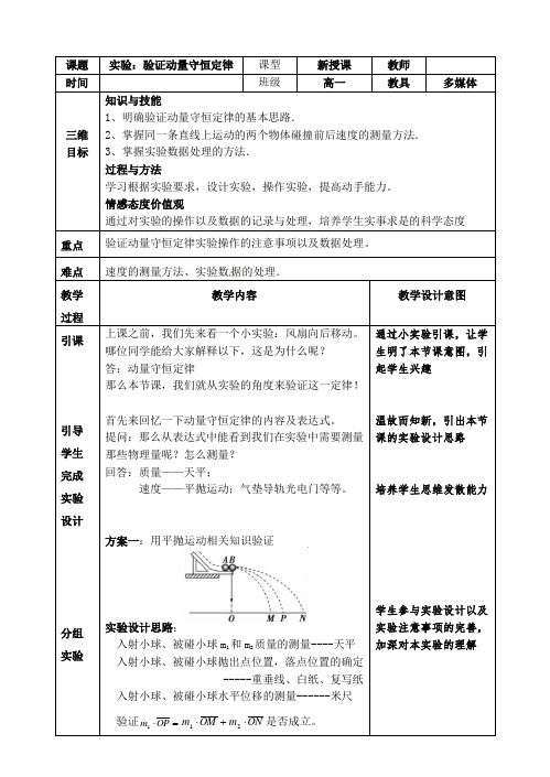 物理实验：验证动量守恒定律教案