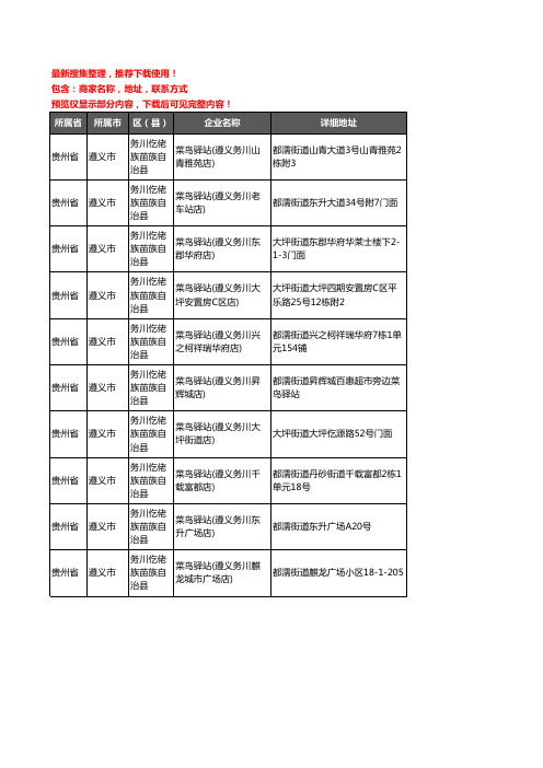 新版贵州省遵义市务川仡佬族苗族自治县菜鸟驿站企业公司商家户名录单联系方式地址大全10家