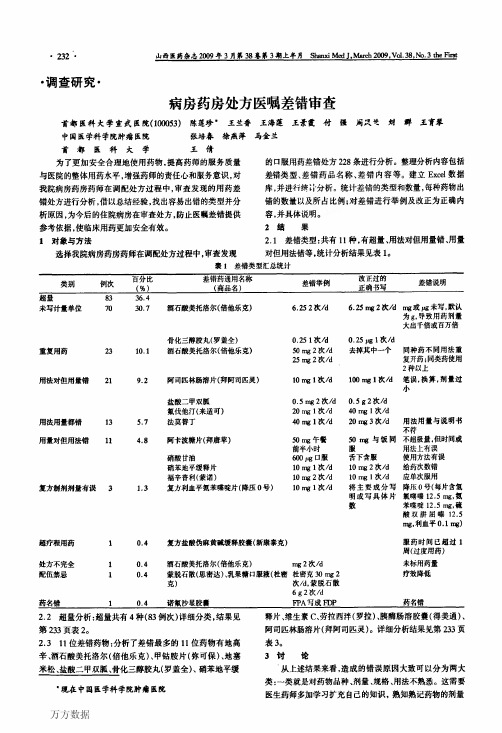 病房药房处方医嘱差错审查