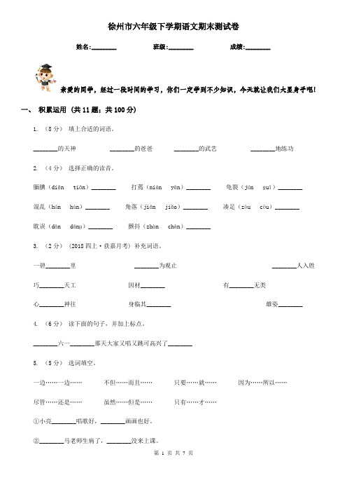 徐州市六年级下学期语文期末测试卷