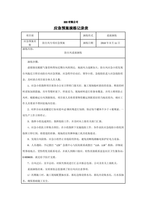 2、防台风桌面演练记录表