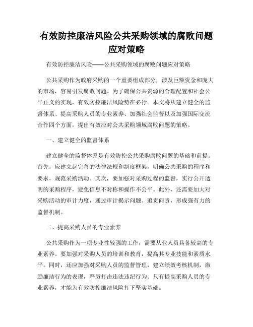 有效防控廉洁风险公共采购领域的腐败问题应对策略