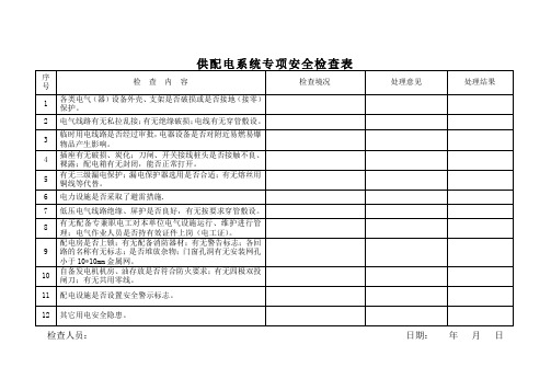 供配电系统安全检查表