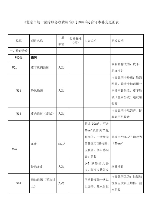 北京市统一医疗服务收费标准