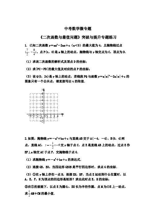 中考数学微专题《二次函数与最值问题》突破与提升专题练习(无答案)