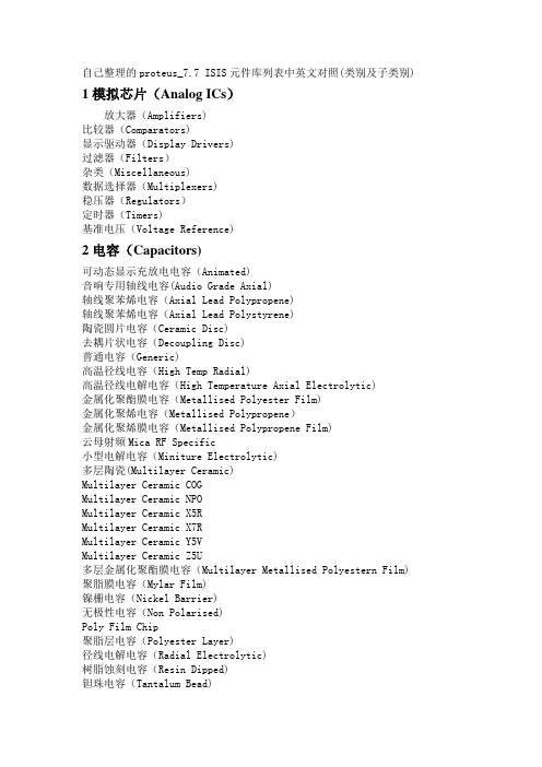 proteus元器件中英文对照表