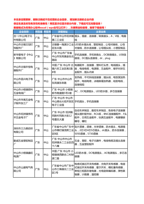 新版广东省中山插头连接器工商企业公司商家名录名单联系方式大全35家