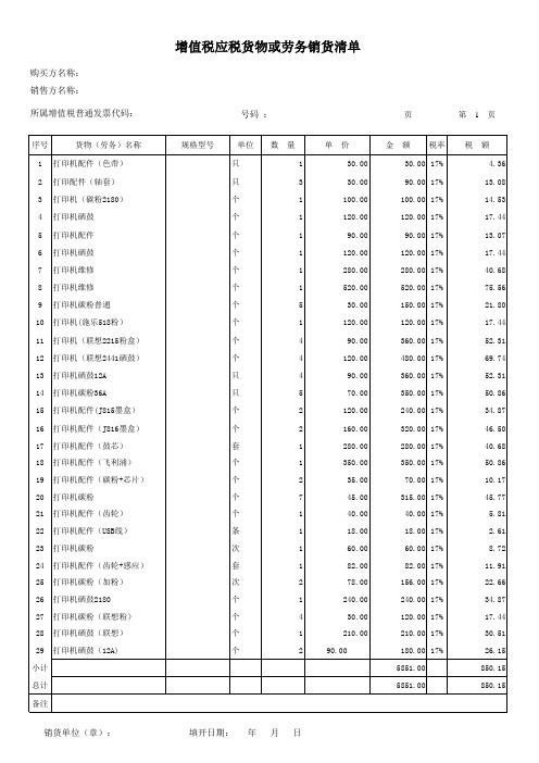 增值税发票清单模板