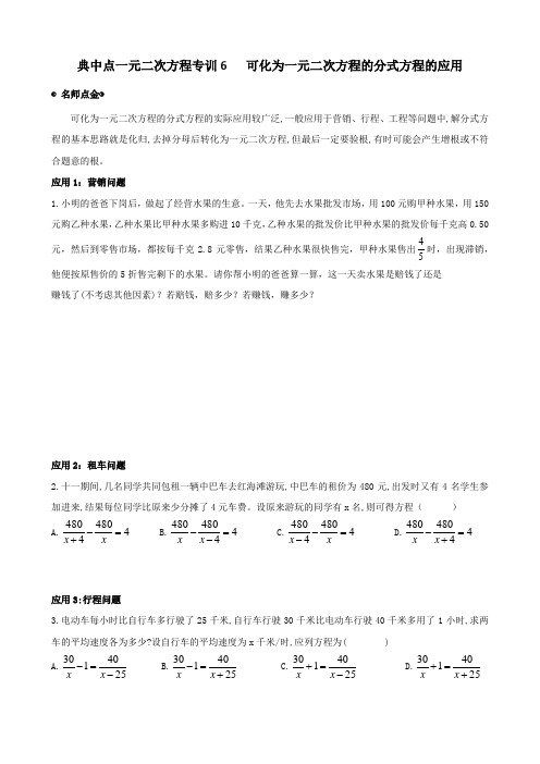 典中点一元二次方程专训6   可化为一元二次方程的分式方程的应用