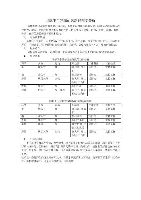 网球下手发球的运动解剖学分析