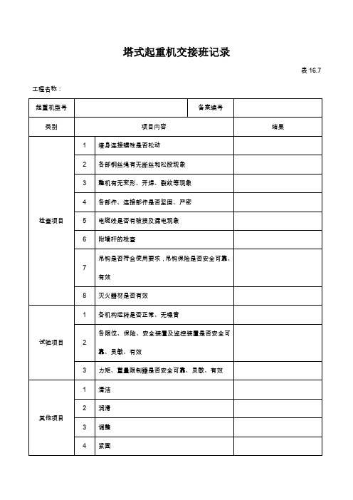 塔式起重机交接班记录