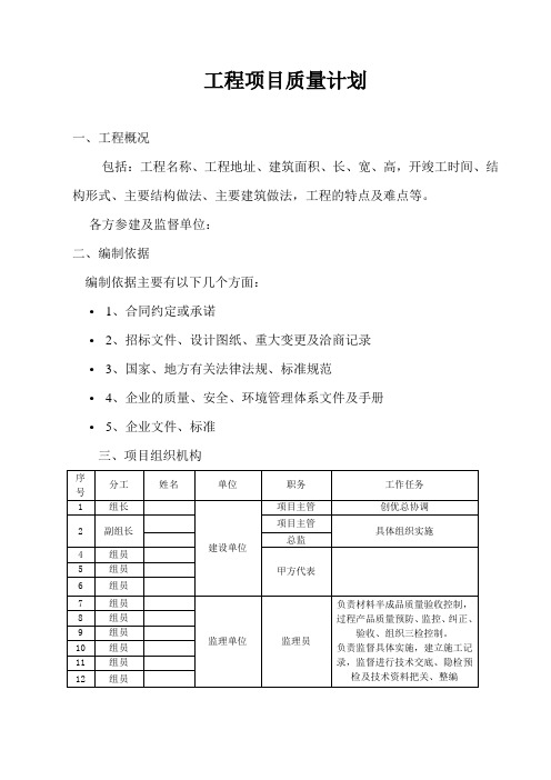 工程项目质量计划