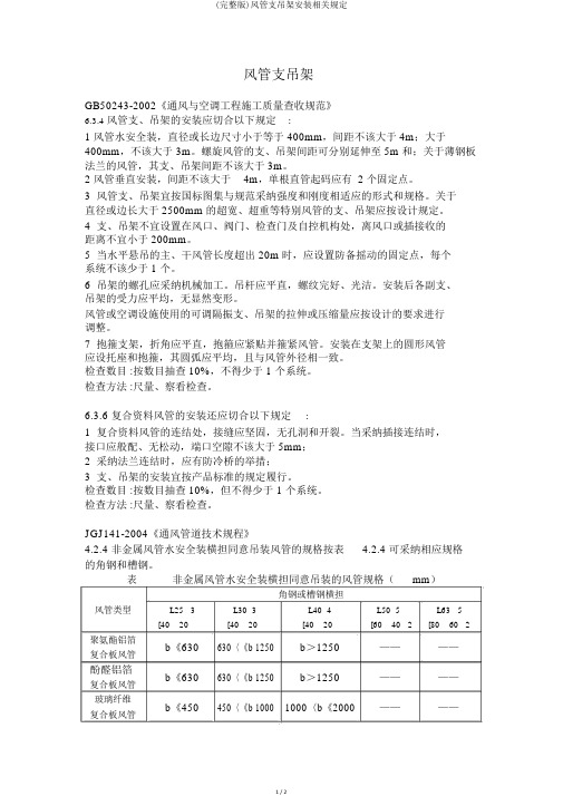 (完整版)风管支吊架安装相关规定