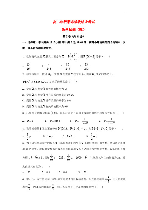 山西省运城市高二数学下学期期末考试试题 理