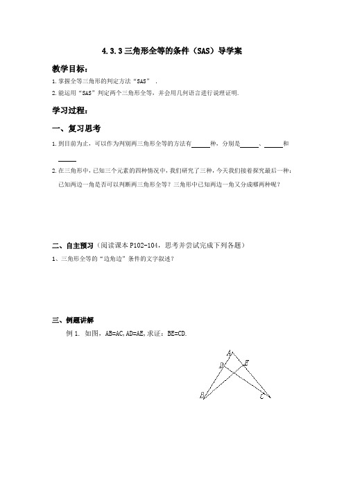 4.3.3探索三角形全等的条件(3)——SAS