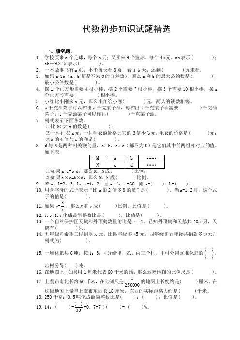 六年级数学代数初步知识练习题