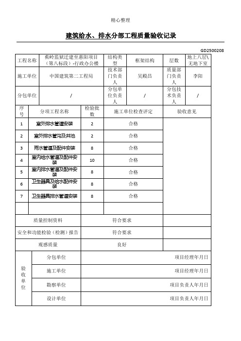 建筑给排水分部(子分部)工程质量验收记录