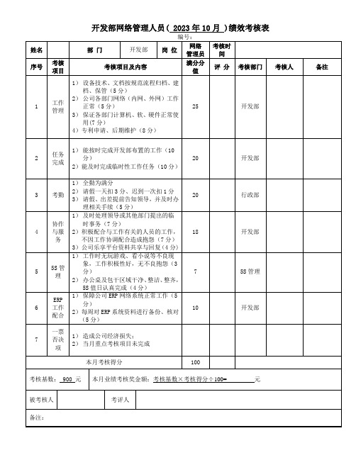 网管绩效考核表