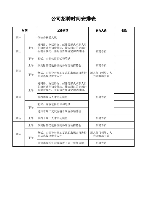 公司招聘时间安排表