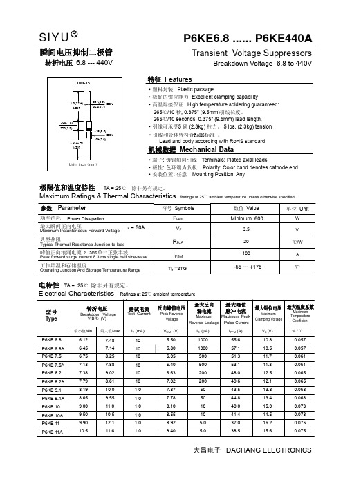 P6KE系列瞬态二极管中文资料(TVS管)