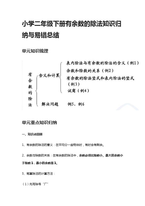 小学二年级下册有余数的除法知识归纳与易错总结